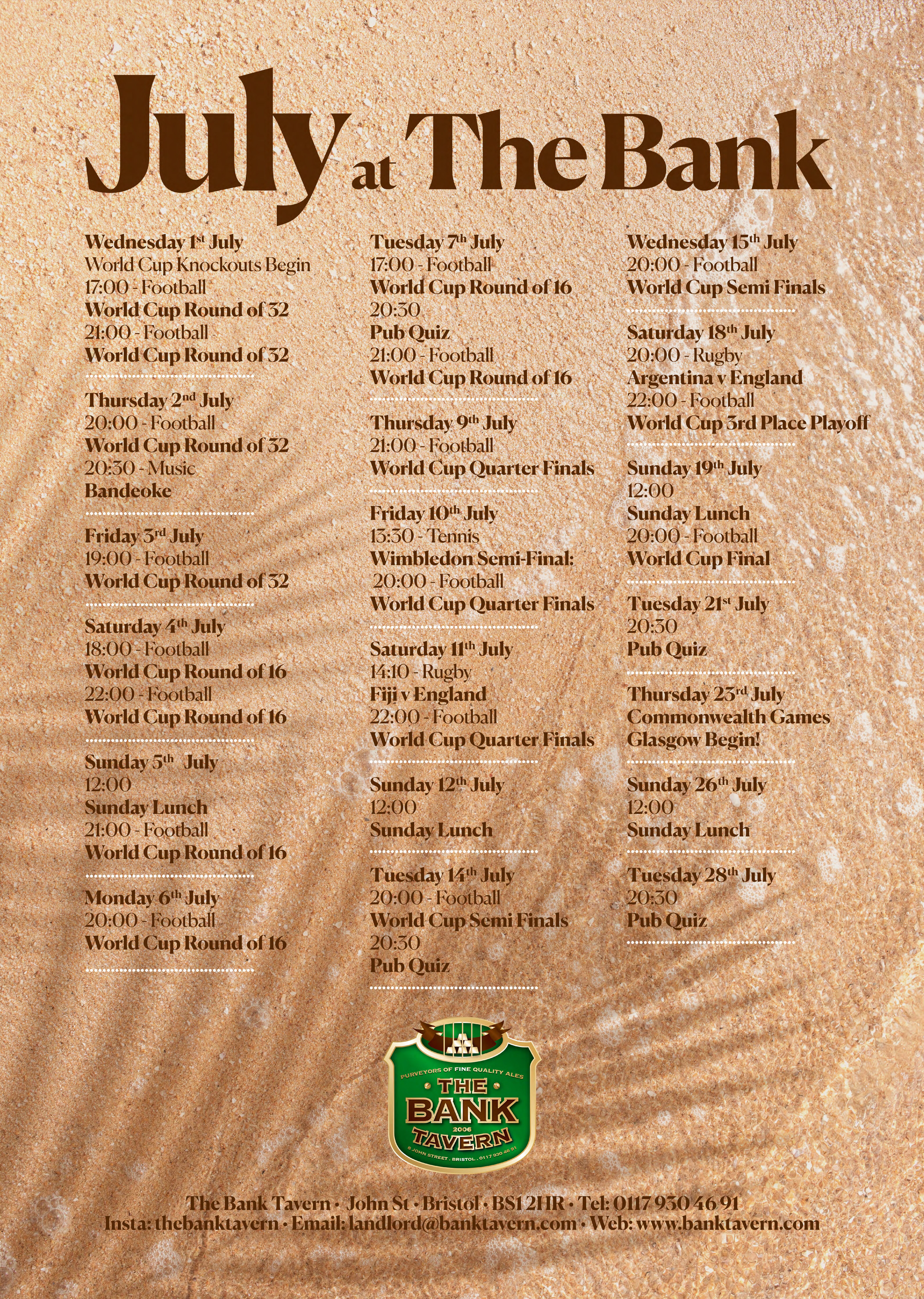 Bank Tavern July Poster